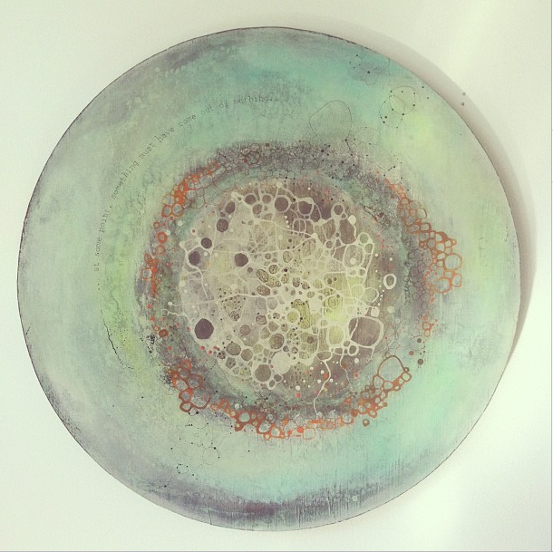 The Big Bang  |  Mixed Media on Wood  |  18″ Diameter  |  2013 (Better picture coming soon)